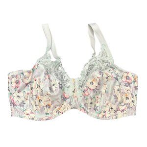 Delimira‎ Bra 36E Floral Print Blue/Green Lace Trim Underwire